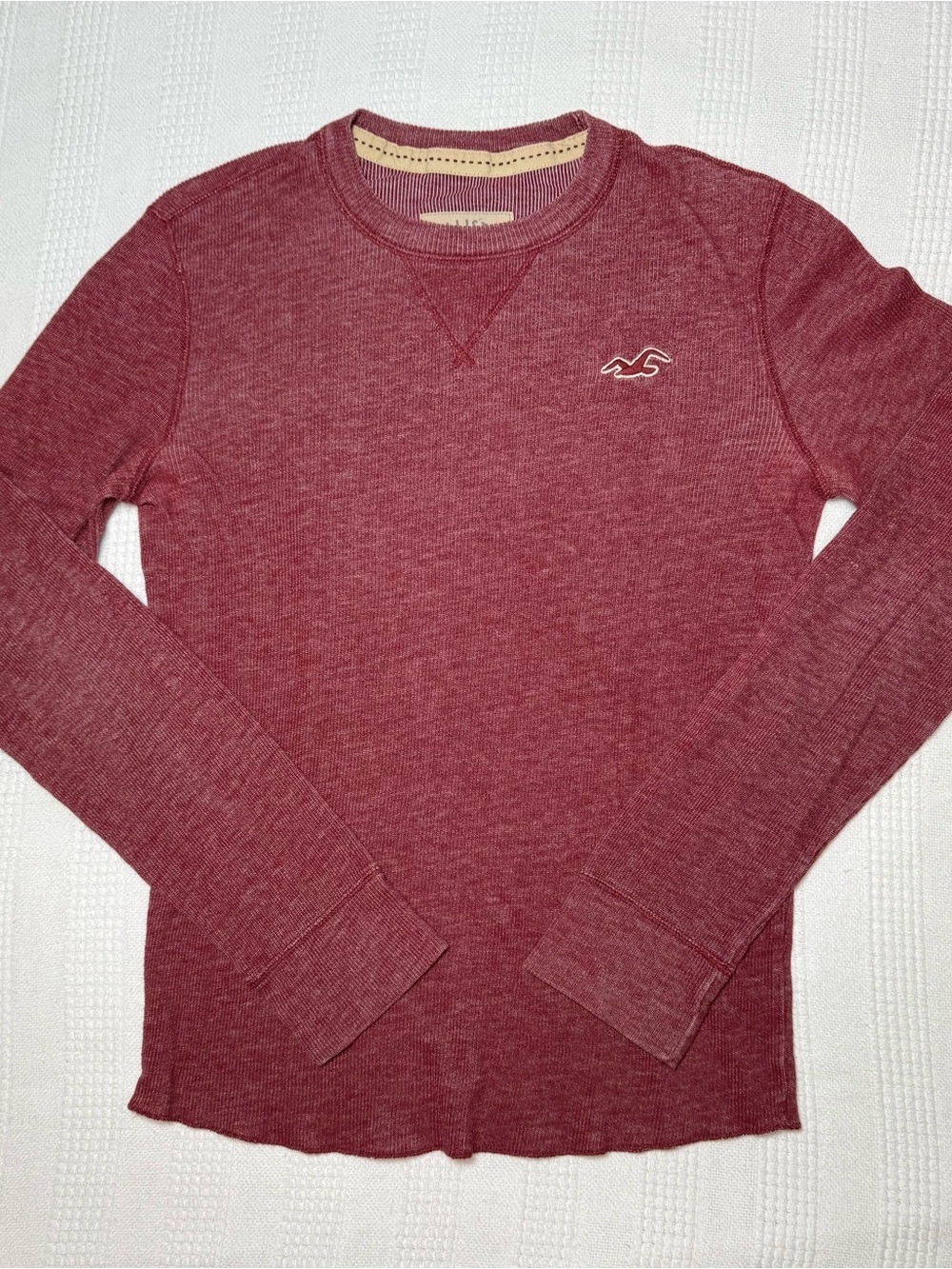 Hollister Y2K Vintage Thermal Waffle Knit Long Sleeve Shirt Burgundy Red Size S